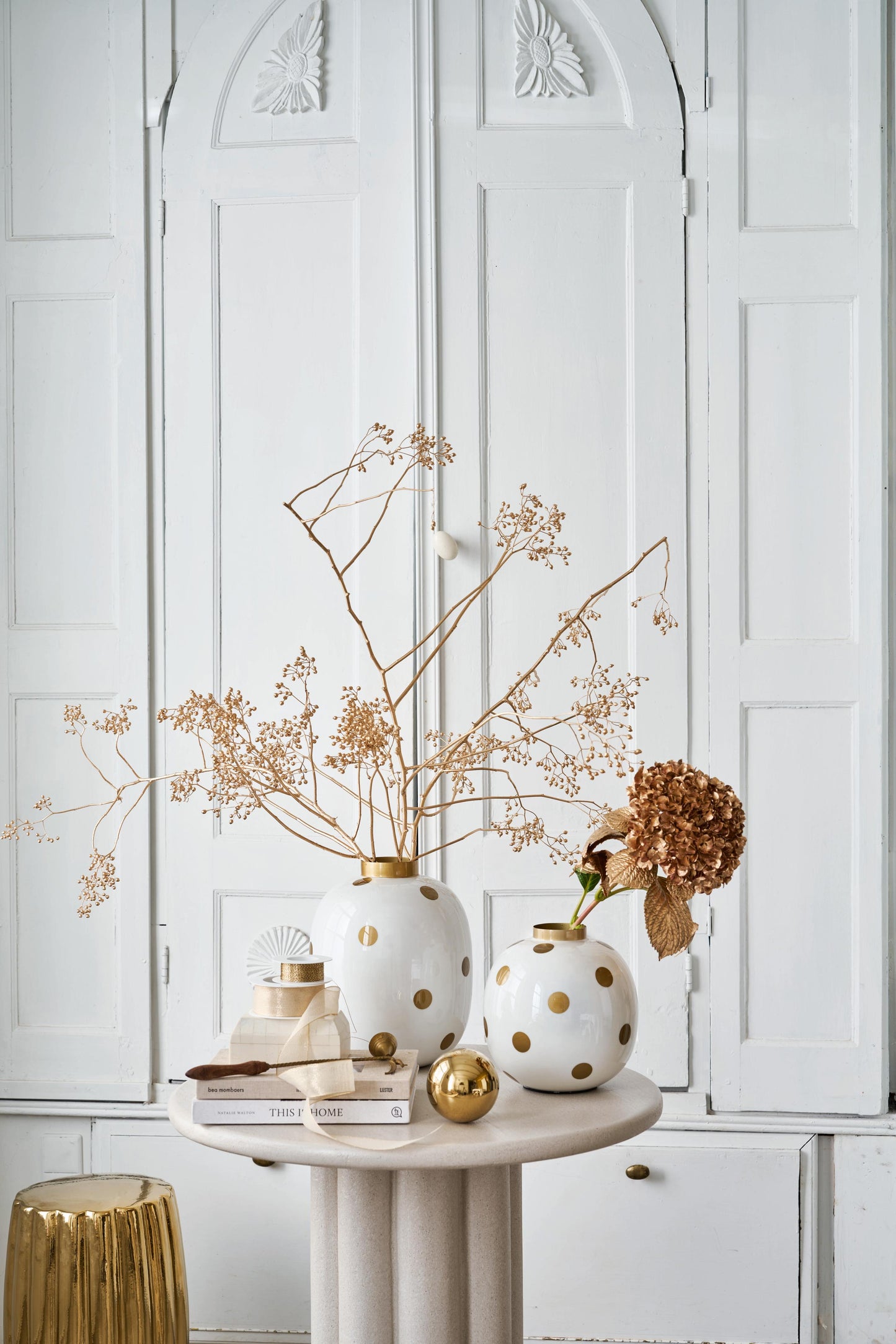 Vase Metal Dots White-Gold 23cm
