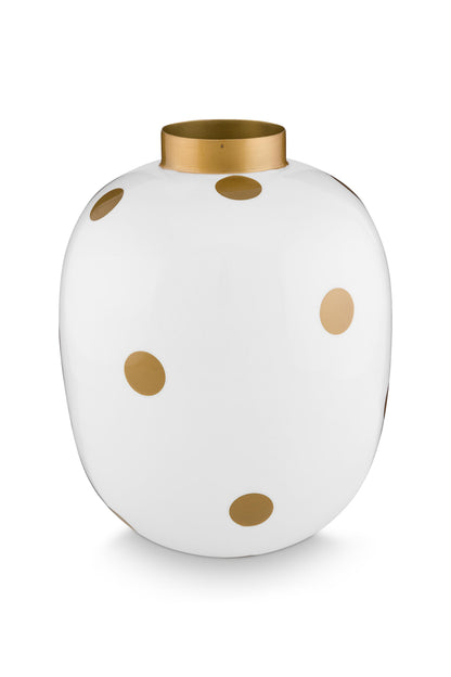 Vase Metal Dots White-Gold 32cm