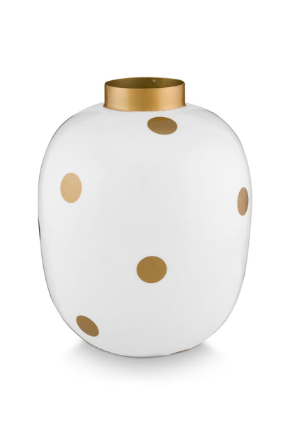 Vase Metal Dots White-Gold 32cm