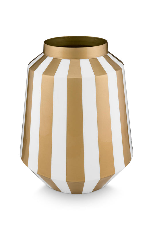 Vase Metal Stripes White-Gold 24x29cm