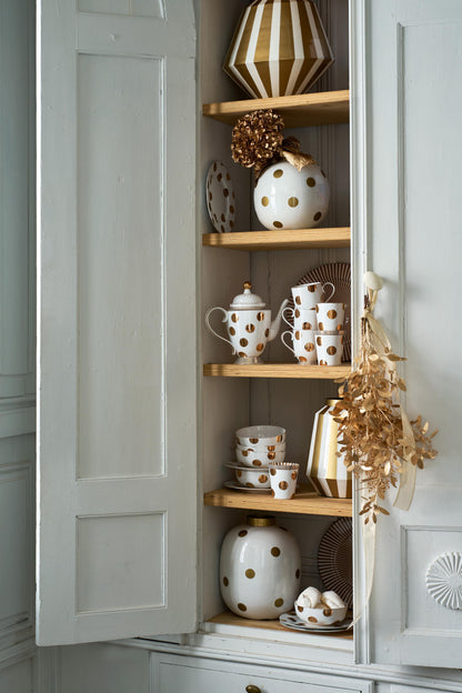 Vase Metal Stripes White-Gold 24x29cm