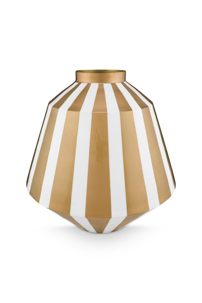 Vase Metal Stripes White-Gold 35cm