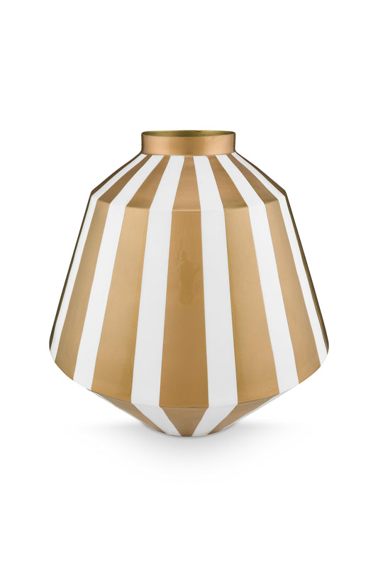 Vase Metal Stripes White-Gold 35cm