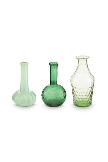 Set/3 Small Vases Glass Soft Green