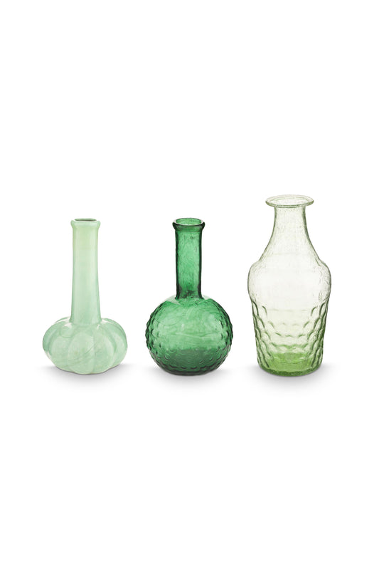 Set/3 Small Vases Glass Soft Green