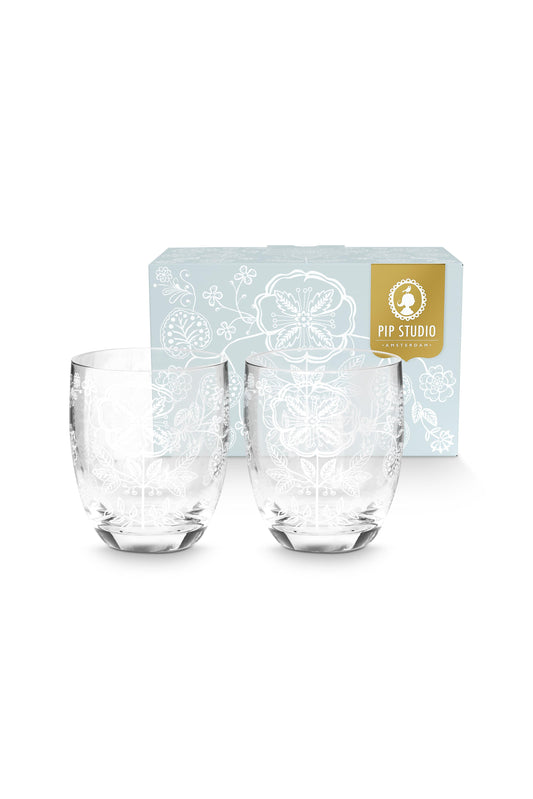 Gift Set of 2 Water Glasses Flower White 280ml