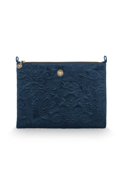 Cosmetic Flat Pouch Large Velvet Quilted 30x1x22cm