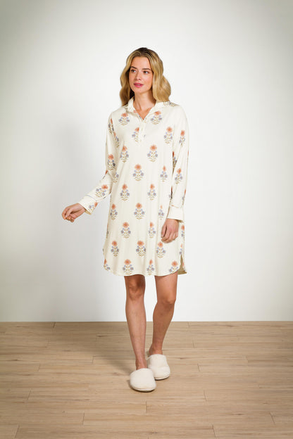 Daaltje Long Sleeve Nightdress Tanaka White
