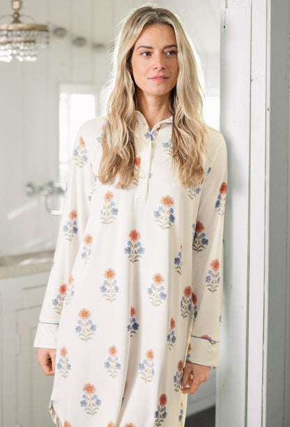 Daaltje Long Sleeve Nightdress Tanaka White
