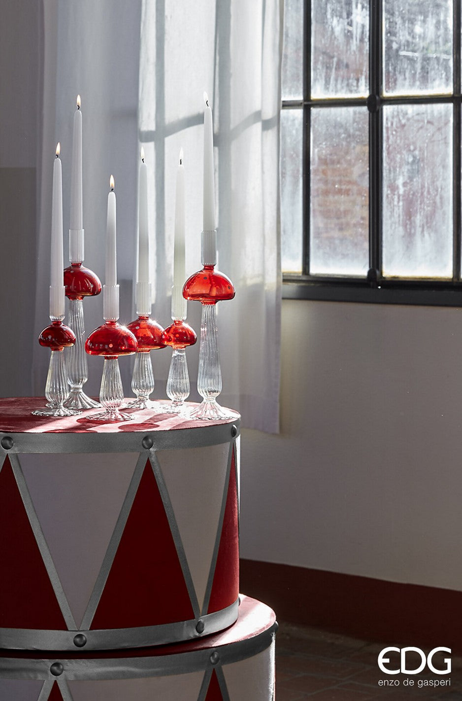 White & Red Decorative Drum Tables