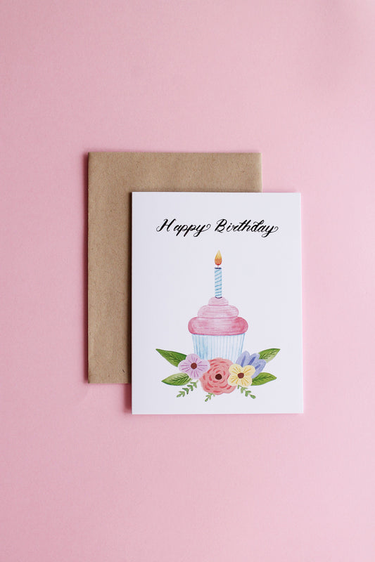 Flowers & Cupcake Birthday Card