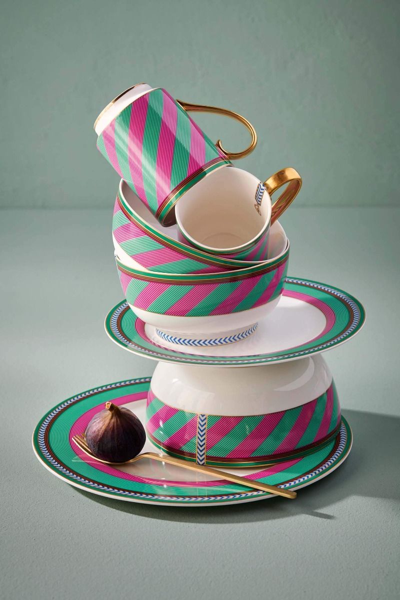 Mug Large with Ear Pip Chique Stripes Pink-Green 350ml